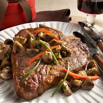 T-Bone Steak with Parmesan-Dusted Mushrooms