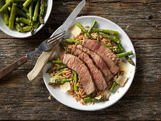 Grilled Peppery Top Round Steak with Parmesan Asparagus
