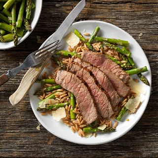 Grilled Peppery Top Round Steak with Parmesan Asparagus