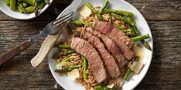 Grilled Peppery Top Round Steak with Parmesan Asparagus