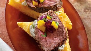 Ancho Chile Beef on Cornbread "Crostini"