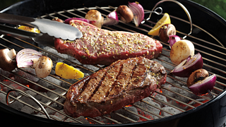 Grecian Beef Top Loin Steaks and Mushroom Kabobs Step 2 (turning steaks)