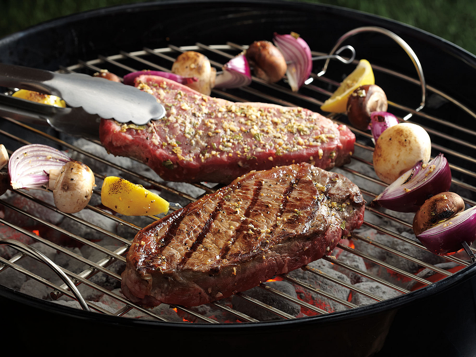 Grecian Beef Top Loin Steaks and Mushroom Kabobs Step 2 (turning steaks)