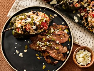 Lime-Marinated Flank Steak with Stuffed Poblano Peppers