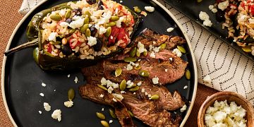 Lime-Marinated Flank Steak with Stuffed Poblano Peppers