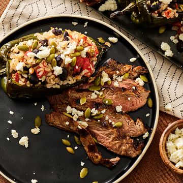 Lime-Marinated Flank Steak with Stuffed Poblano Peppers