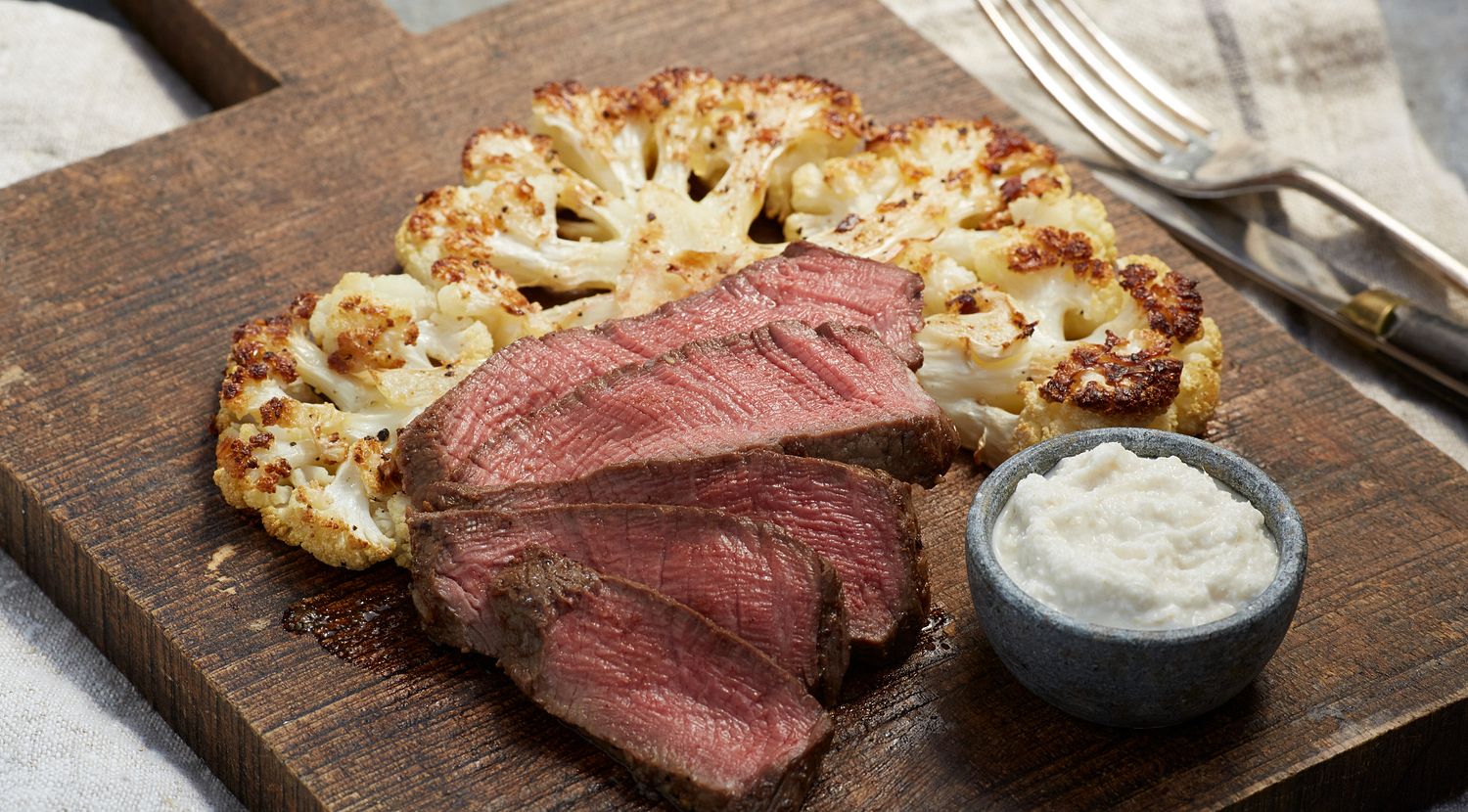 Beef Tenderloin with Roasted Cauliflower “Steak”