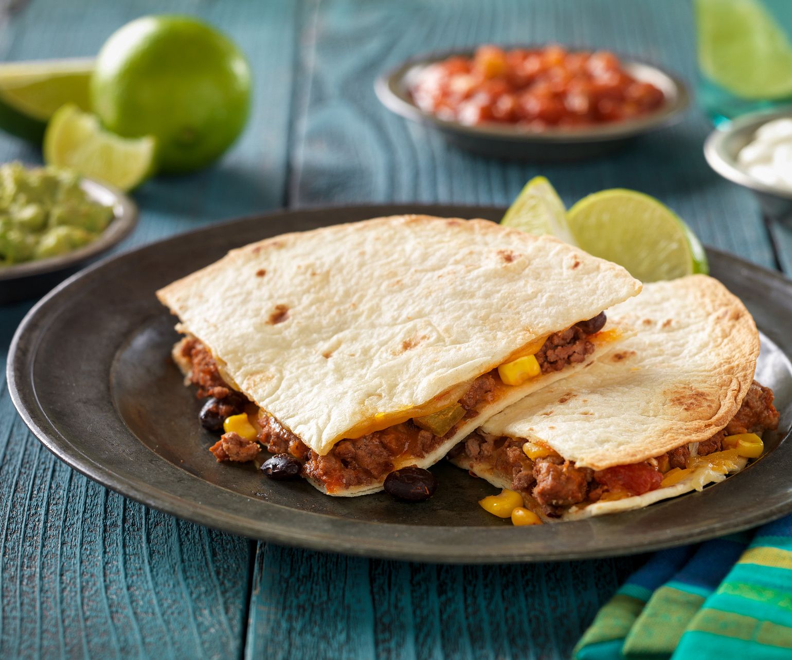 Easy Baked Beef, Bean and Corn Quesadillas