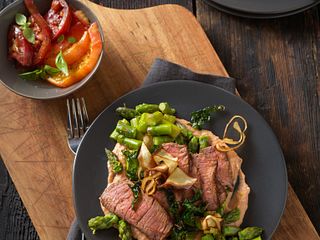 Smoky Sirloin Steak with Tomato Hummus
