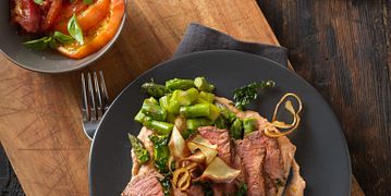 Smoky Sirloin Steak with Tomato Hummus