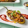 Shredded Beef-Stuffed Chile Relleno With Guajillo Chile Sauce