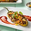 Shredded Beef-Stuffed Chile Relleno With Guajillo Chile Sauce
