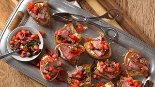 Beef Bruschetta with Roasted Garlic-Feta Spread