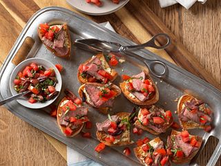 Beef Bruschetta with Roasted Garlic-Feta Spread