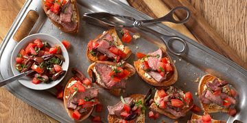 Beef Bruschetta with Roasted Garlic-Feta Spread