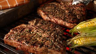 Grilled Porterhouse Steaks with Garlic-Herb Peppercorn Crust