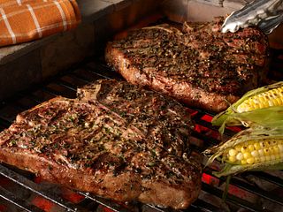 Grilled Porterhouse Steaks with Garlic-Herb Peppercorn Crust