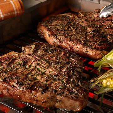 Grilled Porterhouse Steaks with Garlic-Herb Peppercorn Crust