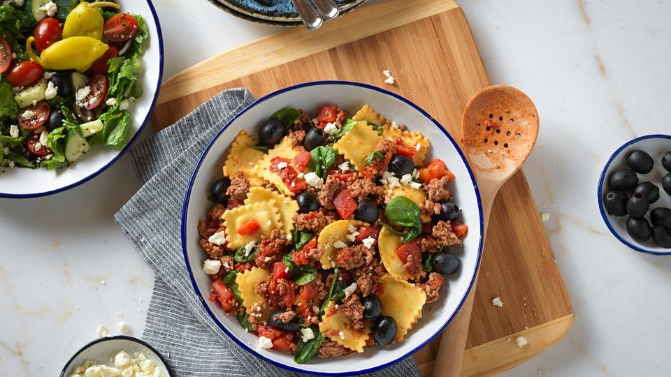 Greek-Style Beef & Cheese Ravioli