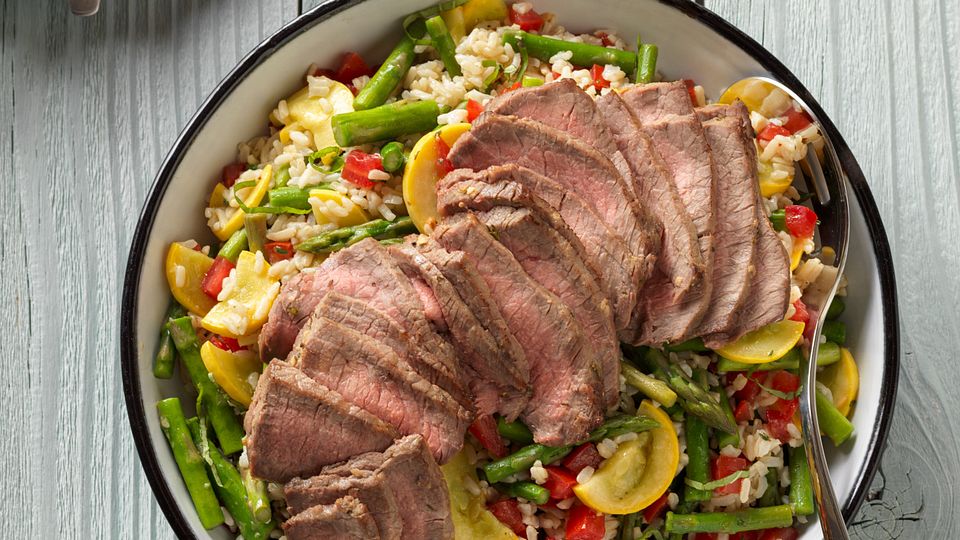 Farmers Market Vegetable, Beef and Brown Rice Salad