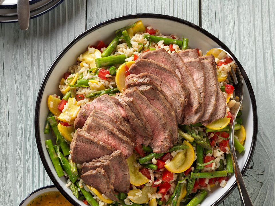 Farmers Market Vegetable, Beef and Brown Rice Salad