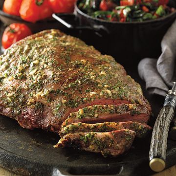 Mustard-Glazed Sirloin Roast with Sautéed Greens