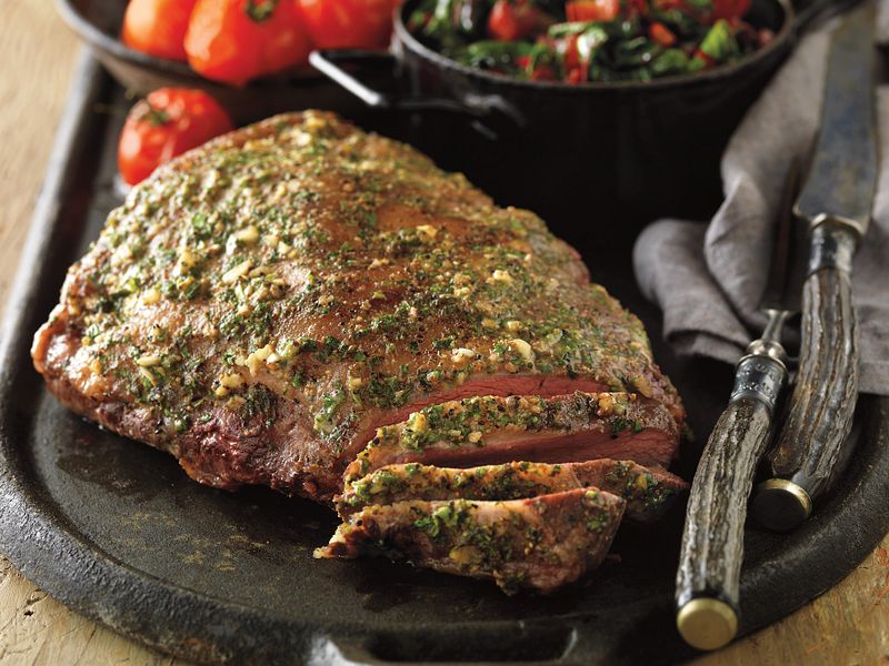 Mustard-Glazed Sirloin Roast with Sauteed Green