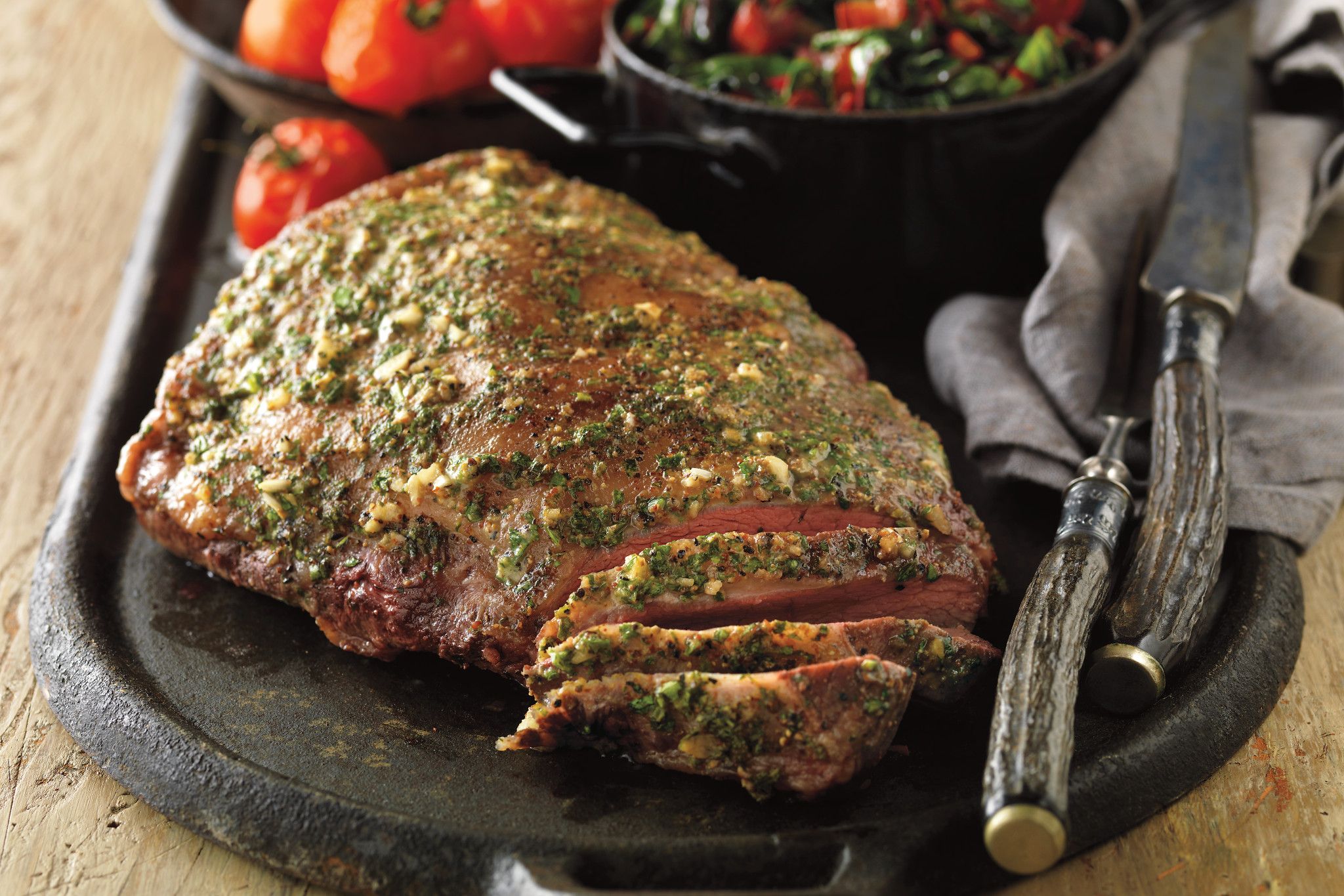 Mustard-Glazed Sirloin Roast with Sautéed Greens