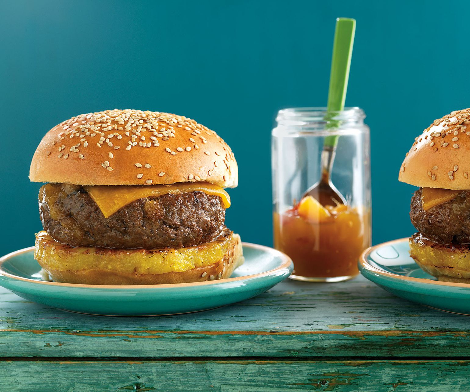 Caribbean Cheeseburgers with Grilled Pineapple