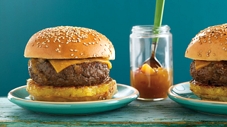 Caribbean Cheeseburgers with Grilled Pineapple