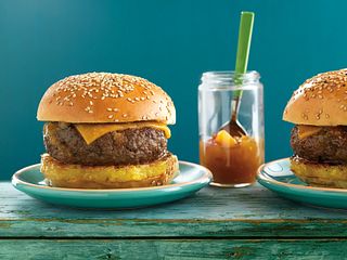 Caribbean Cheeseburgers with Grilled Pineapple
