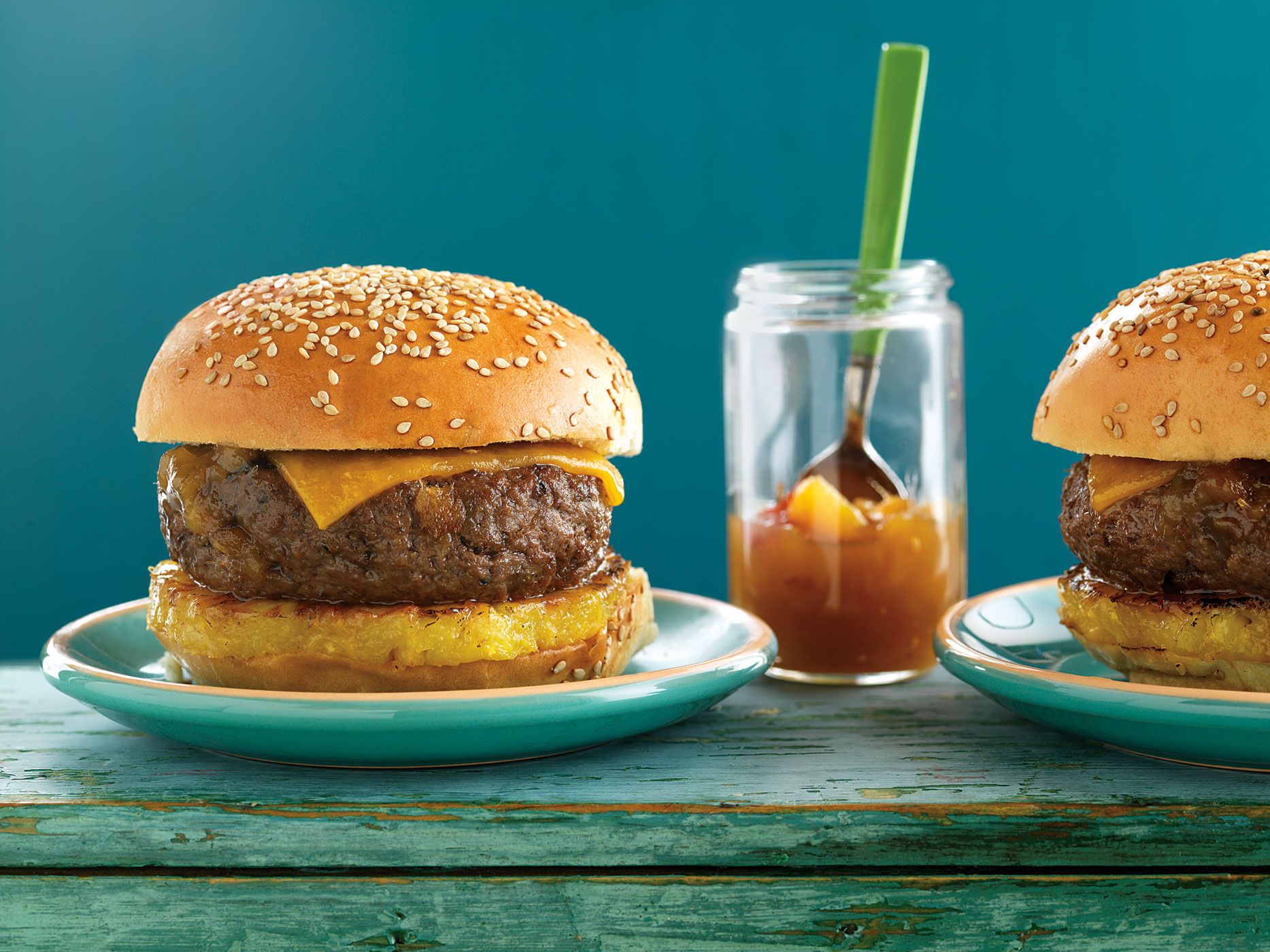 Caribbean Cheeseburgers with Grilled Pineapple