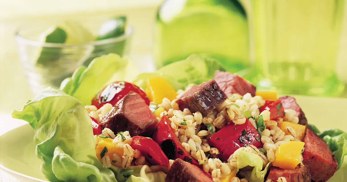 Beef, Mango &amp; Barley Salad | Beef Loving Texans | Beef Loving Texans is your one-stop information center for beef recipes, cooking techniques and real life stories. Lean more about beef today. Brought to you by the Texas Beef Council.