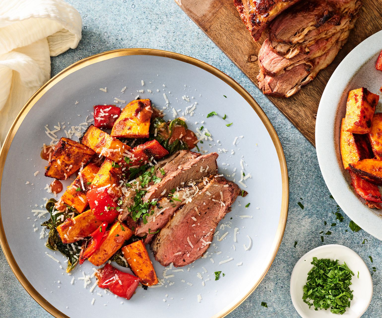 Roasted Sun-Dried Tomato Beef Tri-Tip with Peppers and Sweet Potatoes