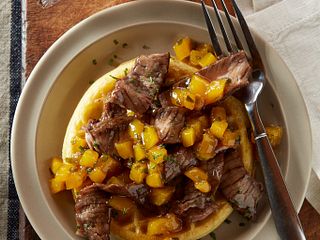 Beef Breakfast Waffles with Mango Syrup