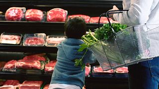 Open Meat Case with kid