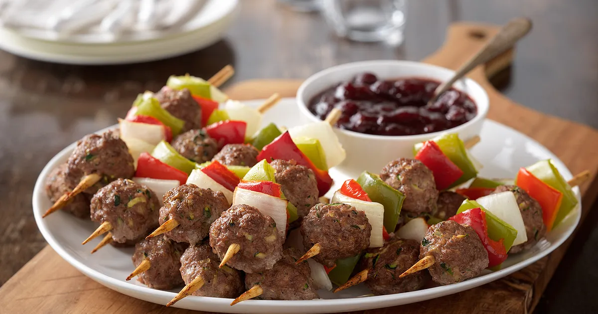 Holiday Mini Beef Meatball Skewers with Cranberry Barbecue Sauce | Beef Loving Texans | Beef Loving 