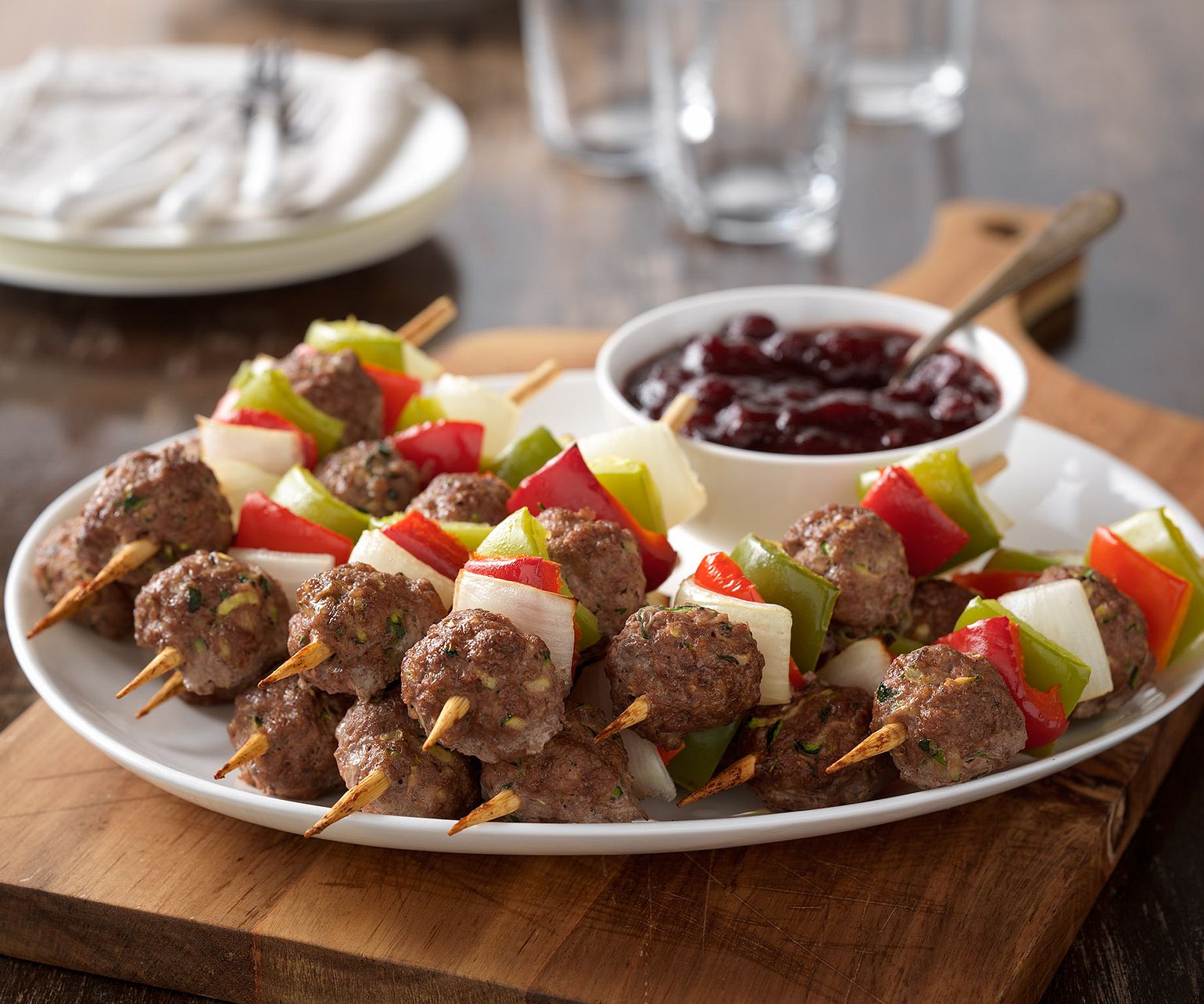 Holiday Mini Beef Meatball Skewers with Cranberry Barbecue Sauce