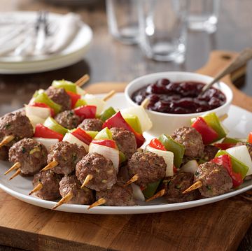 Mini Skewered Beef Meatballs and Vegetables