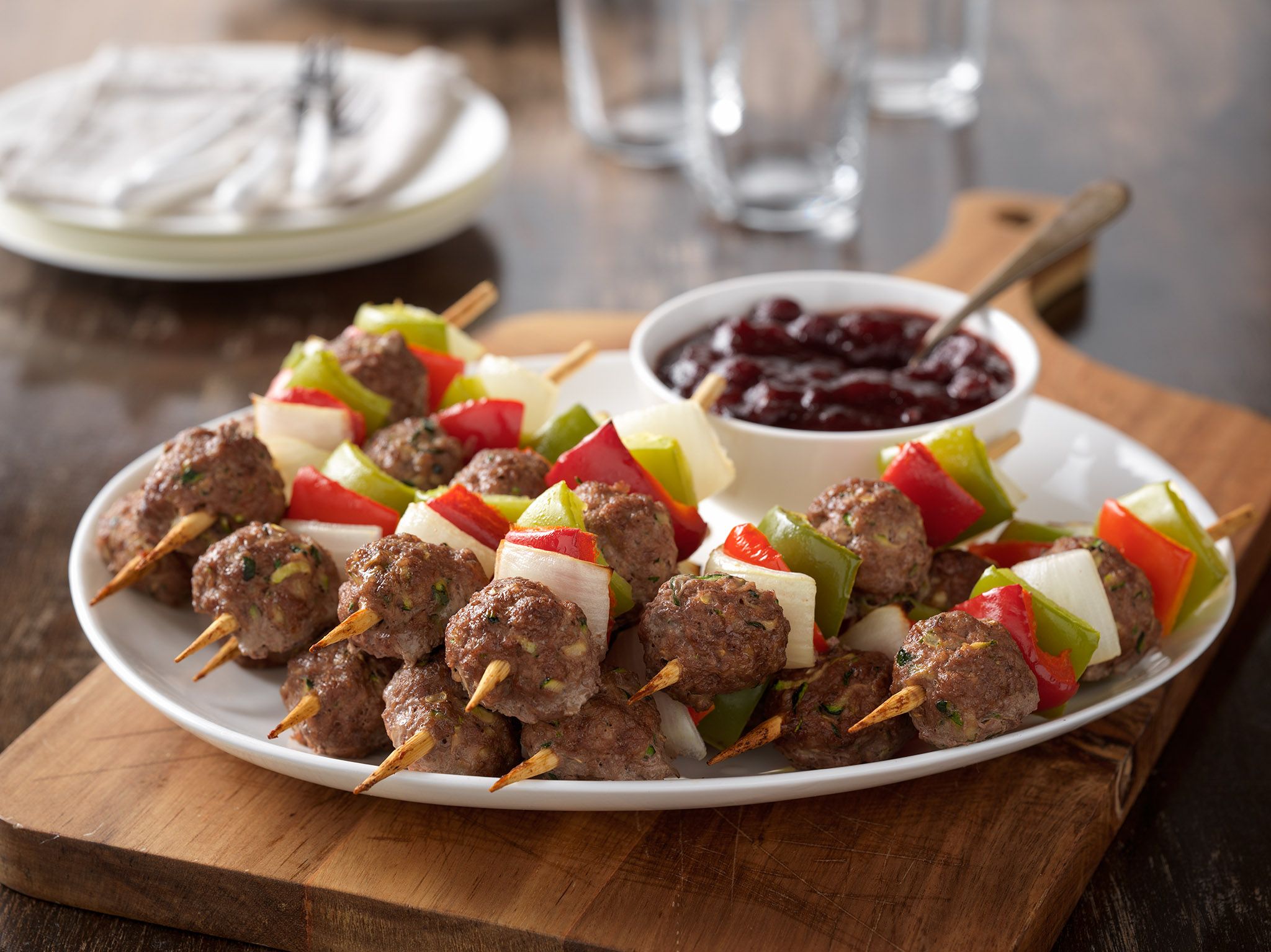 Holiday Mini Beef Meatball Skewers with Cranberry Barbecue Sauce