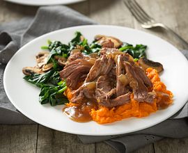 Beef Pot Roast with Cider Gravy and Maple Sweet Potatoes