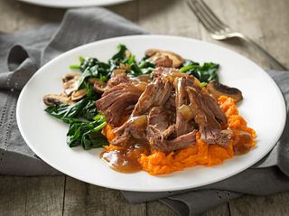 Beef Pot Roast with Maple Sweet Potatoes and Cider Gravy
