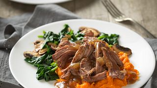 Beef Pot Roast with Maple Sweet Potatoes and Cider Gravy