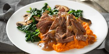 Beef Pot Roast with Maple Sweet Potatoes and Cider Gravy