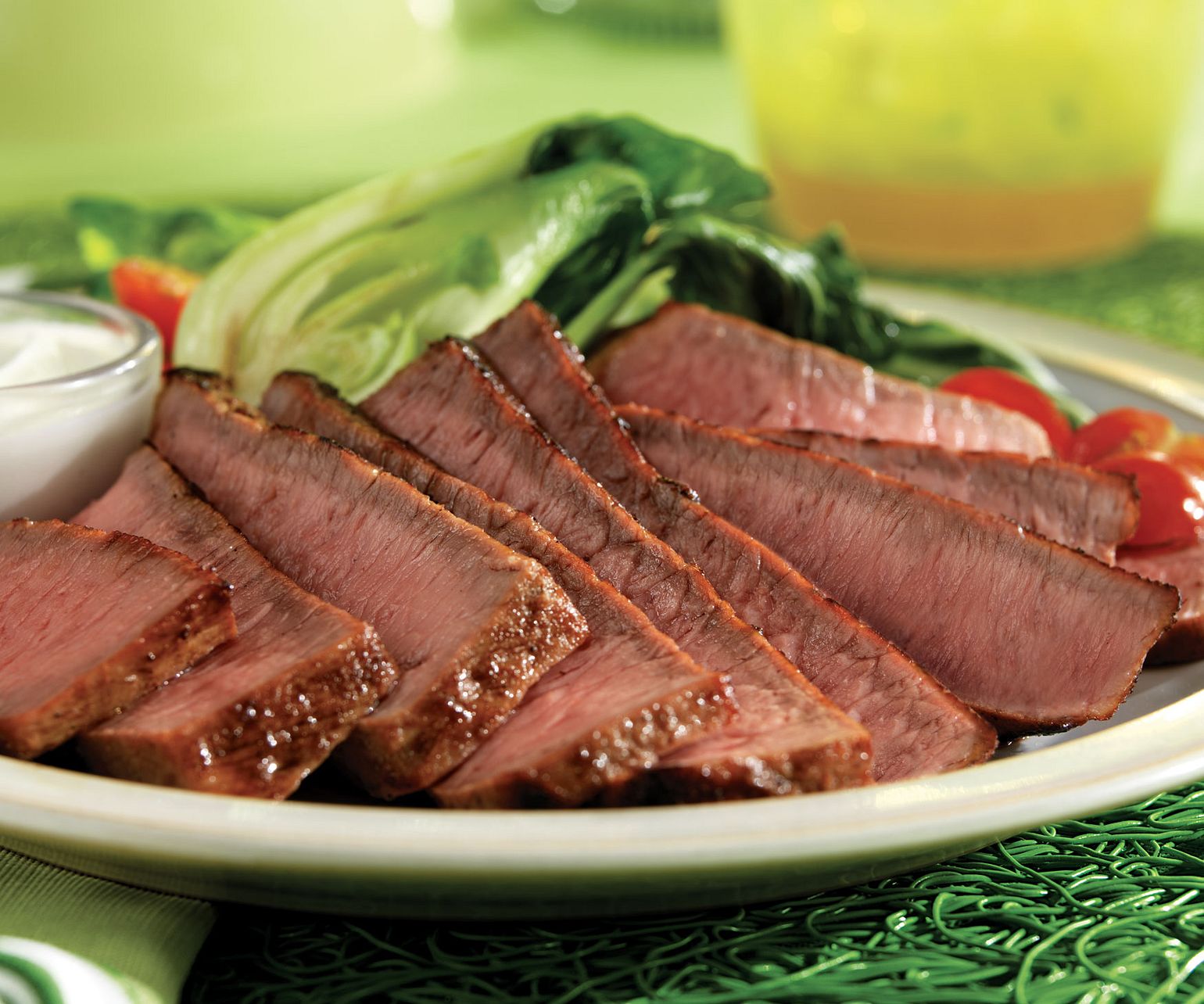 Grilled Eye of Round Steaks with Wasabi Yogurt Cream