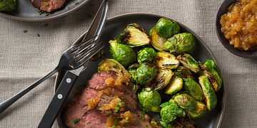 Red Eye-Rubbed Beef Sirloin Cap Roast with Roasted Garlic and Caramelized Onion Jam