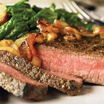 Peppered Steaks with Caramelized Onions