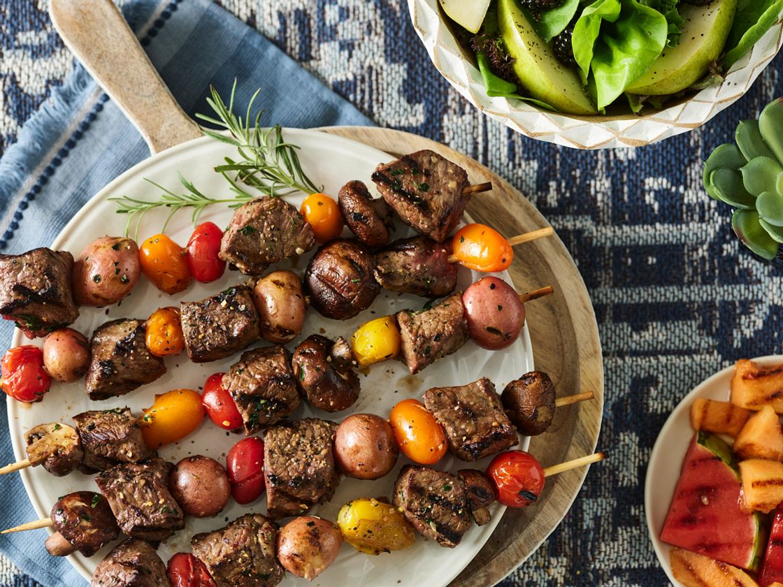 Grilled Sirloin Steak Kabobs with Garlic Rosemary Butter