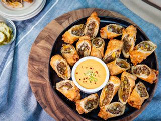 Cheeseburger and Grillo's Pickles® Eggroll
