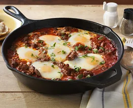Saucy Beef with Baked Eggs